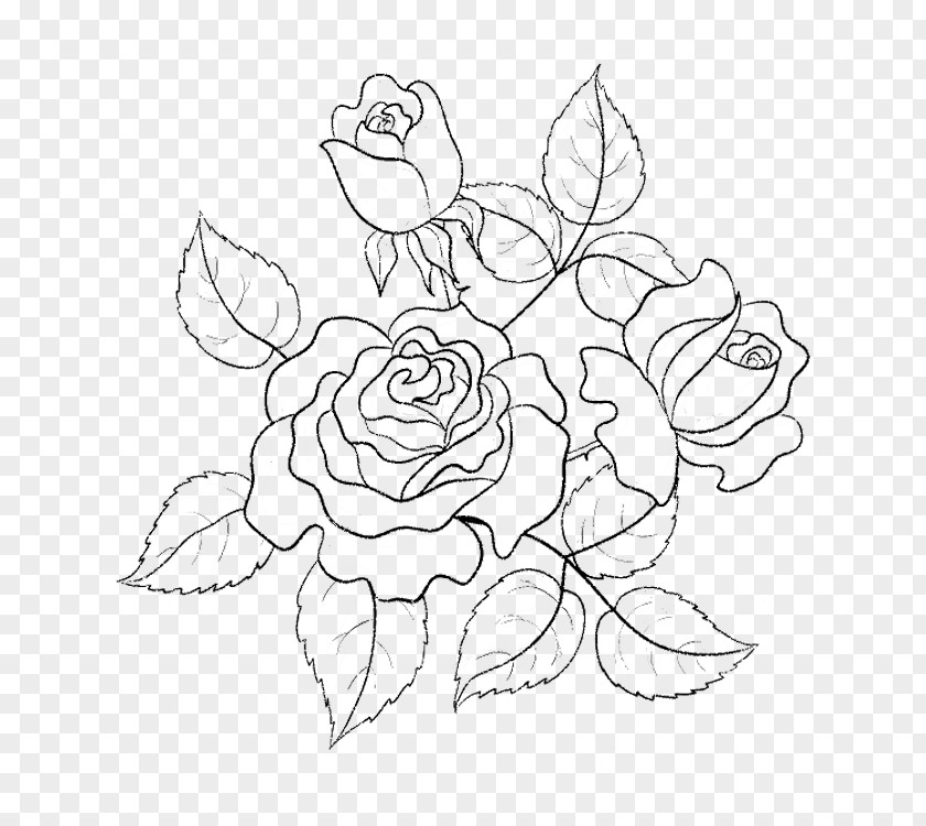 Qing Pen Hook Line Pattern Rose Flower Drawing Clip Art PNG