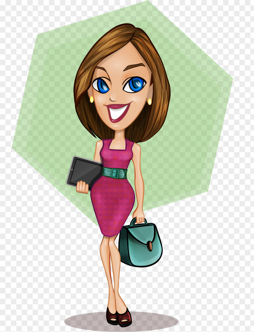 Pretty Business Woman Take Hand-painted Cartoon Tablet PC Businessperson Illustration PNG