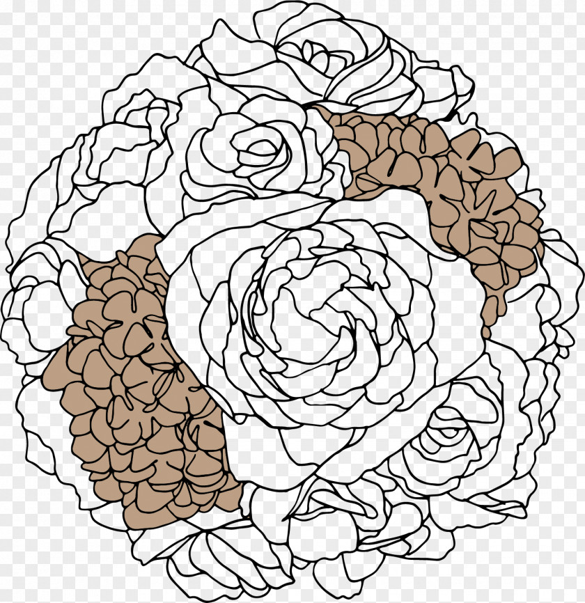 Design Floral Line Art Pattern PNG
