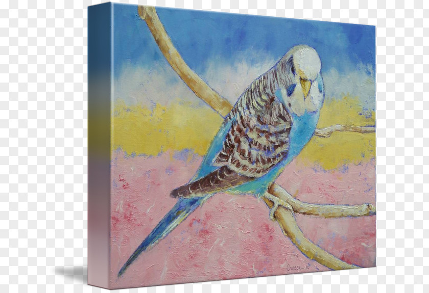 Oil Painting Blue Sky Budgerigar Parrot Parakeet Bird PNG
