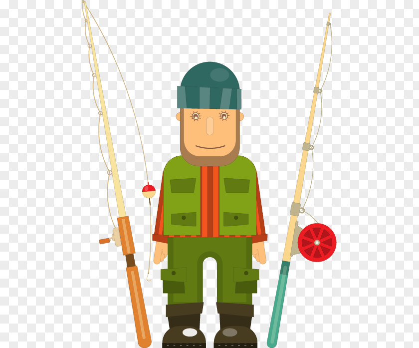 People Fishing Rod Pattern Painted In Green Euclidean Vector Illustration PNG