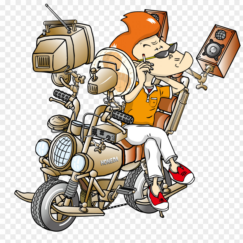 The Boy Sitting On Motorcycle Vecteur Cartoon PNG