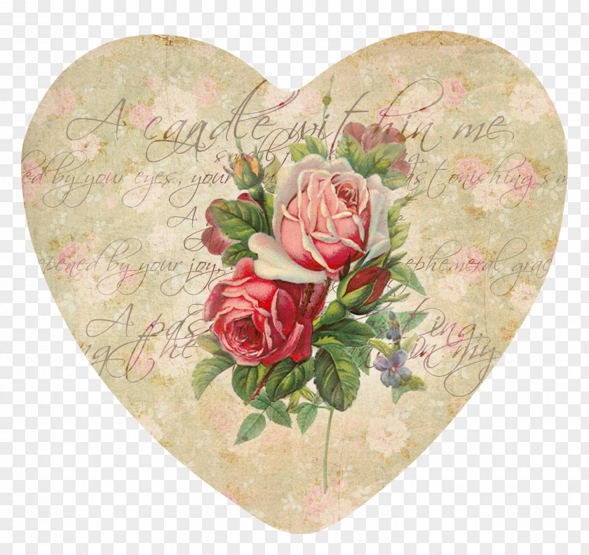 Shabby Heart Cut Flowers Garden Roses Clip Art PNG