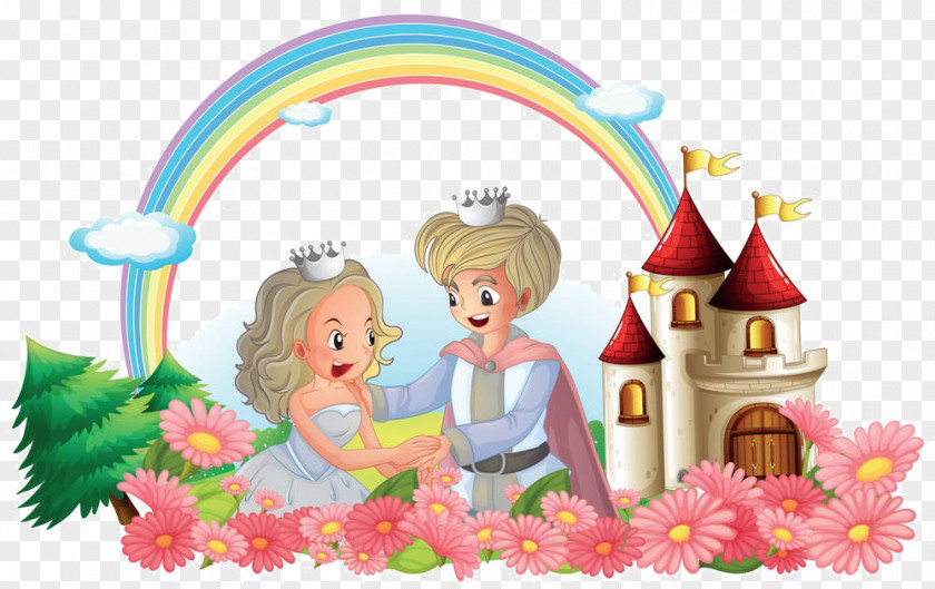 Cartoon Prince Princess Flowers Castle Royalty-free Clip Art PNG