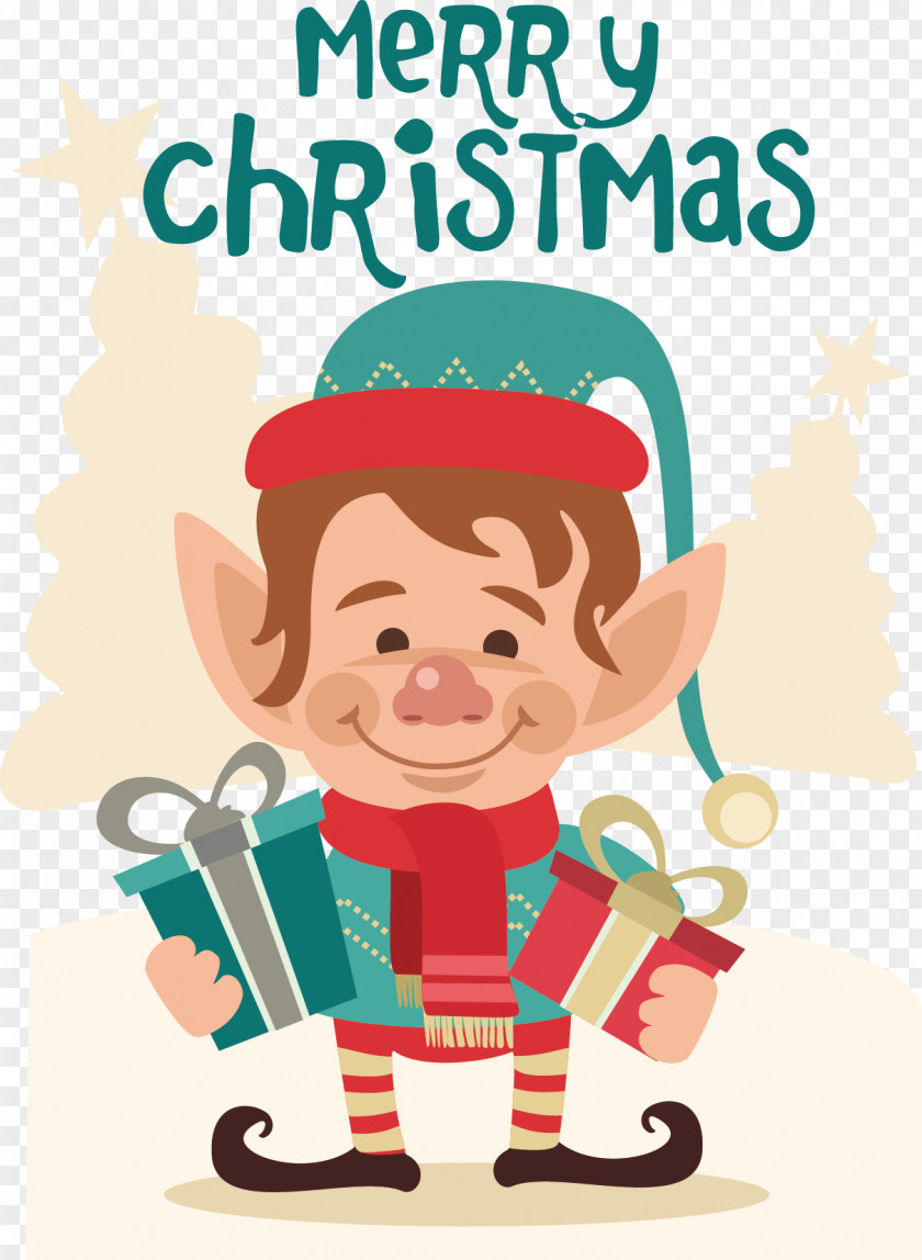 Vector Elf Santa Claus Christmas Gift PNG