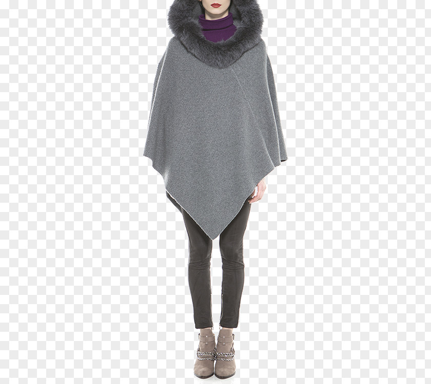 Ms. Cashmere Cape Fox Fur Trim Cloak Poncho PNG