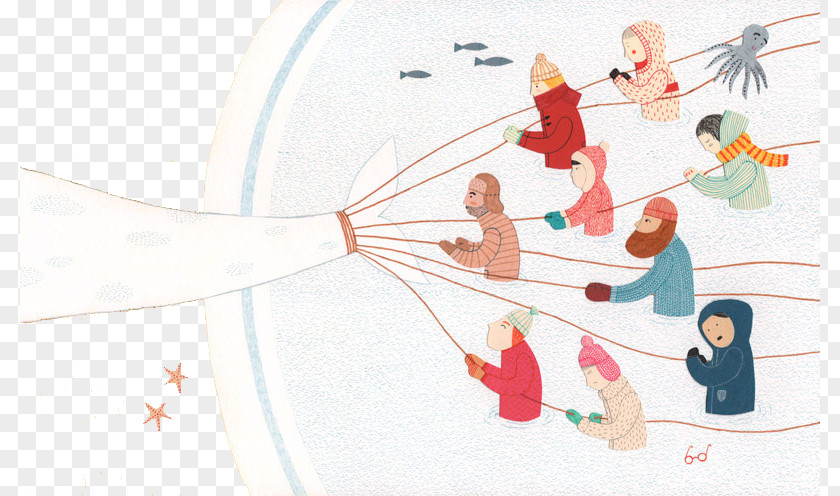 People With A Rope To Pull The Whale Spain Illustrator Book Illustration PNG