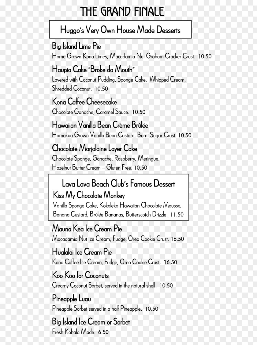 Restaurant Menu Examples Breakfast Haupia Dessert PNG