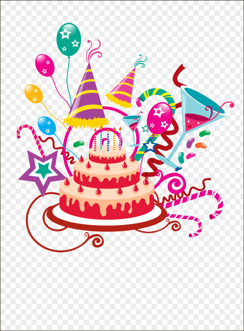 Vector Birthday Card Cake Cartoon Clip Art PNG