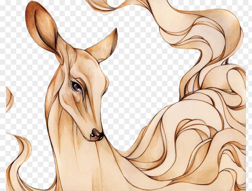 Hand-painted And Deer Creative Wave Drawing Cartoon PNG
