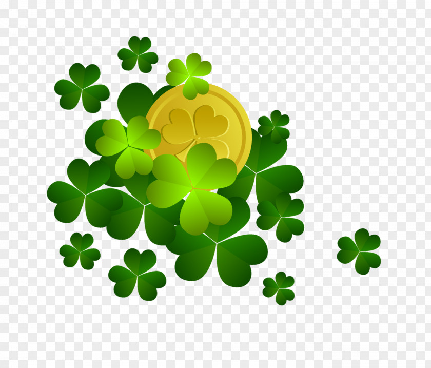 St Patricks Shamrocks With Coin Decor PNG Clipart Shamrock Saint Patrick's Day Clip Art PNG