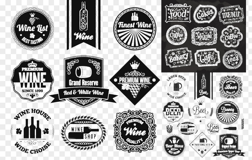 Creative Black Label Vector Material Food And Wine Logo PNG