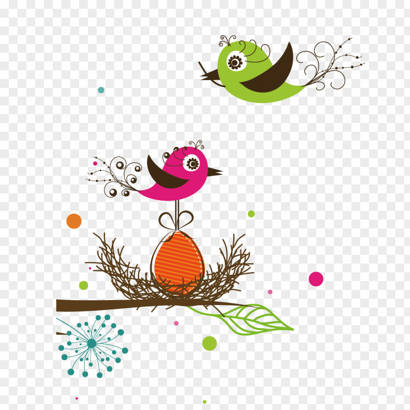Vector Hand Painted Cute Bird Nest Euclidean Illustration PNG