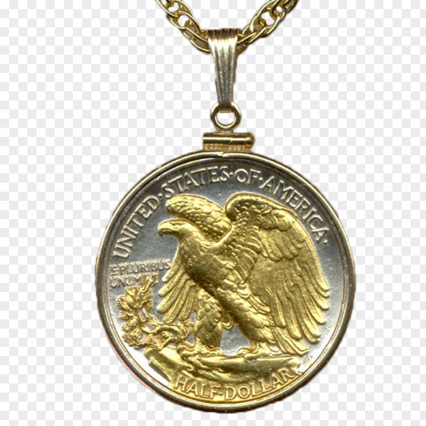 Walking Liberty Half Dollar Locket Bronze Medal Coin PNG