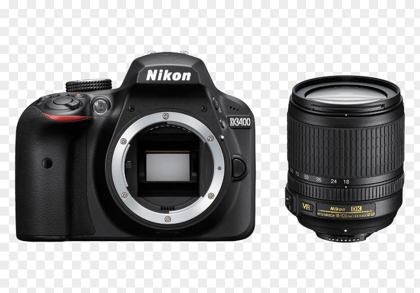 Camera Nikon D3400 AF-S DX Nikkor 18-105mm F/3.5-5.6G ED VR Digital SLR 35mm F/1.8G Zoom-Nikkor 18-55mm PNG