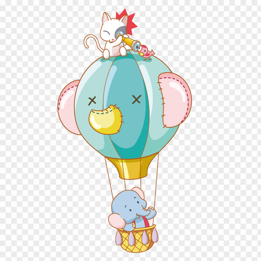 Elephant Cat Hot Air Balloon Cartoon Animal Clip Art PNG