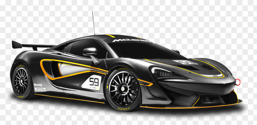 Black McLaren 570S GT4 Racing Car 12C Performance Automotive Design PNG