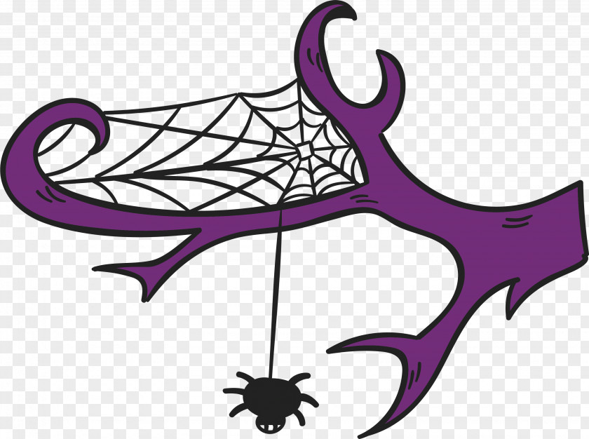 Purple Branches Spider Web Halloween Clip Art PNG