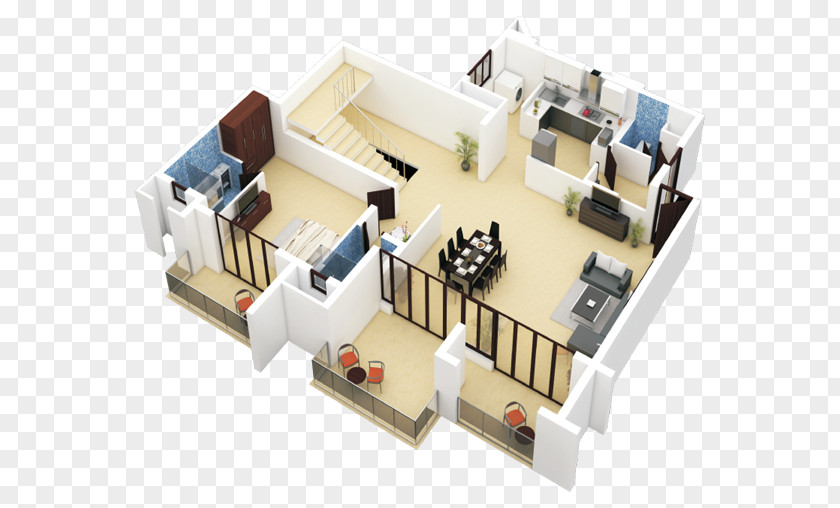 Apartment Duplex House Plan 3D Floor PNG