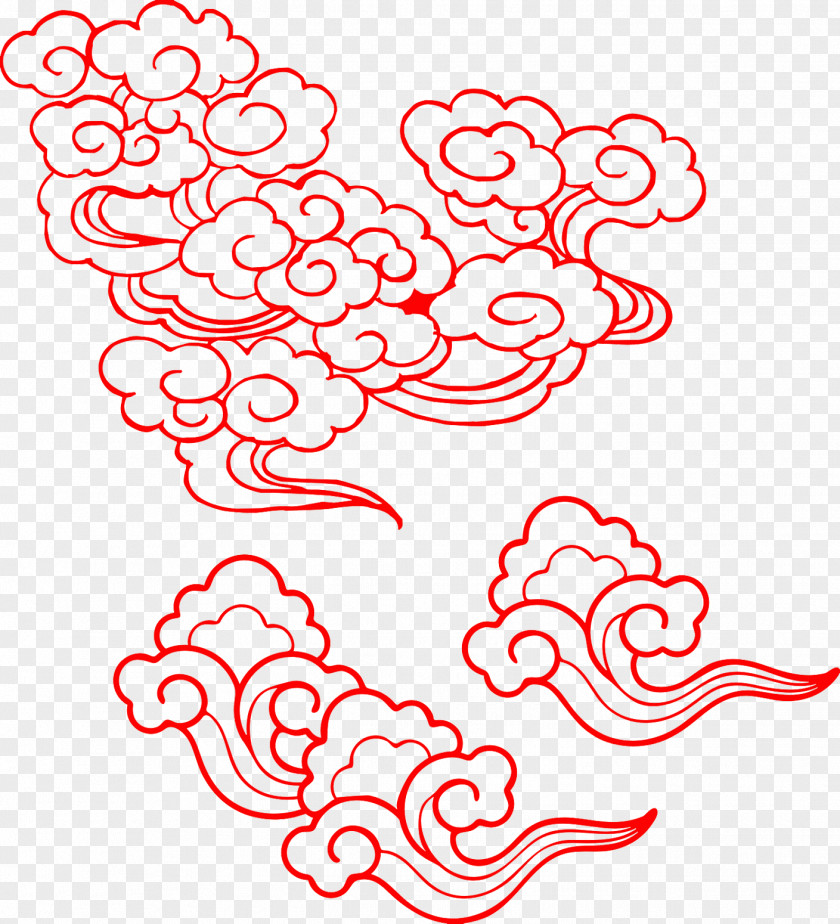 Vector Red Chinese Wind Clouds China Cloud Art PNG