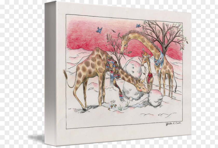 Giraffe Drawing Work Of Art Painting PNG