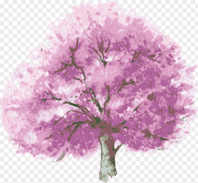 Purple Tree Vector Watercolor Painting Shrub Illustration PNG