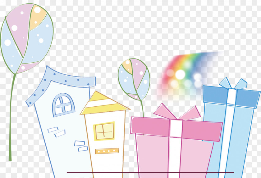Cartoon Rainbow Painted Cottages Drawing Clip Art PNG