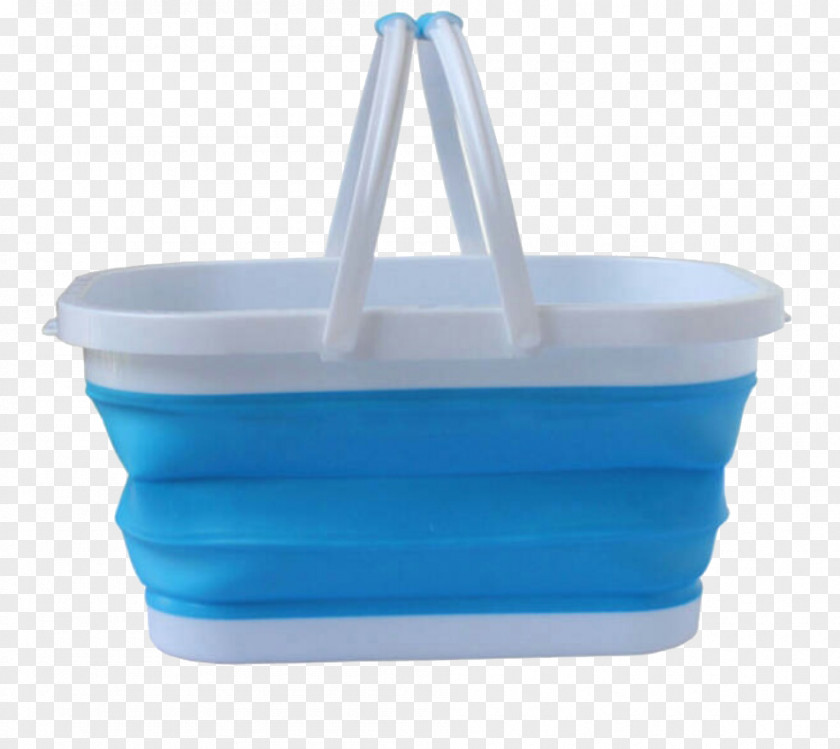 Blue Folding Bucket Plastic Reusable Shopping Bag Cart PNG