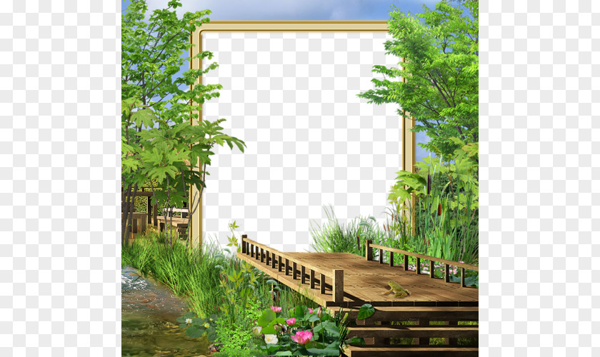 Country Bridge Pattern Frame Picture Film PNG