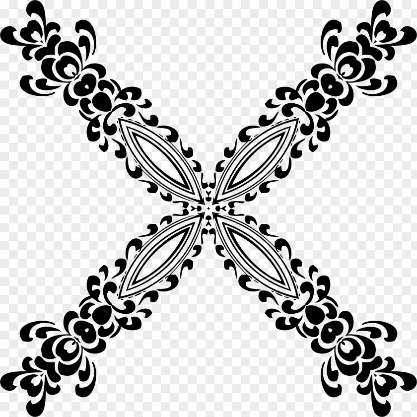 Retro Design Black And White Flower Pattern PNG