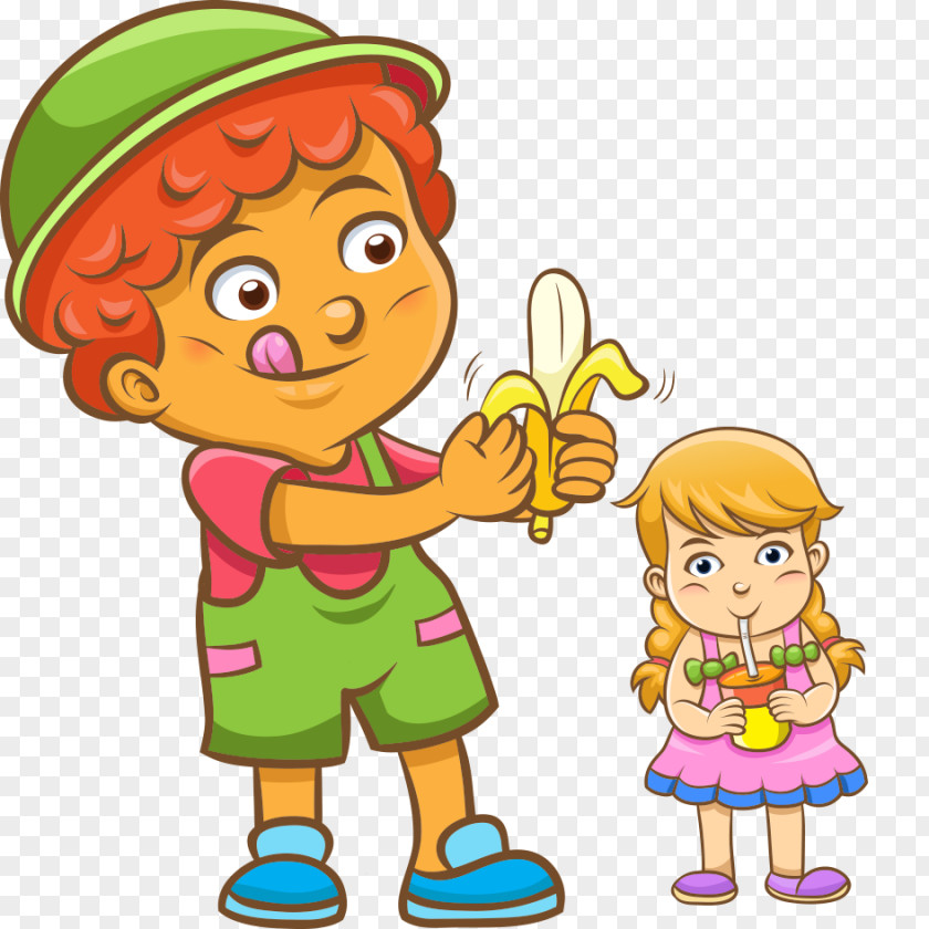 Cartoon Children Juice Child Eating Illustration PNG