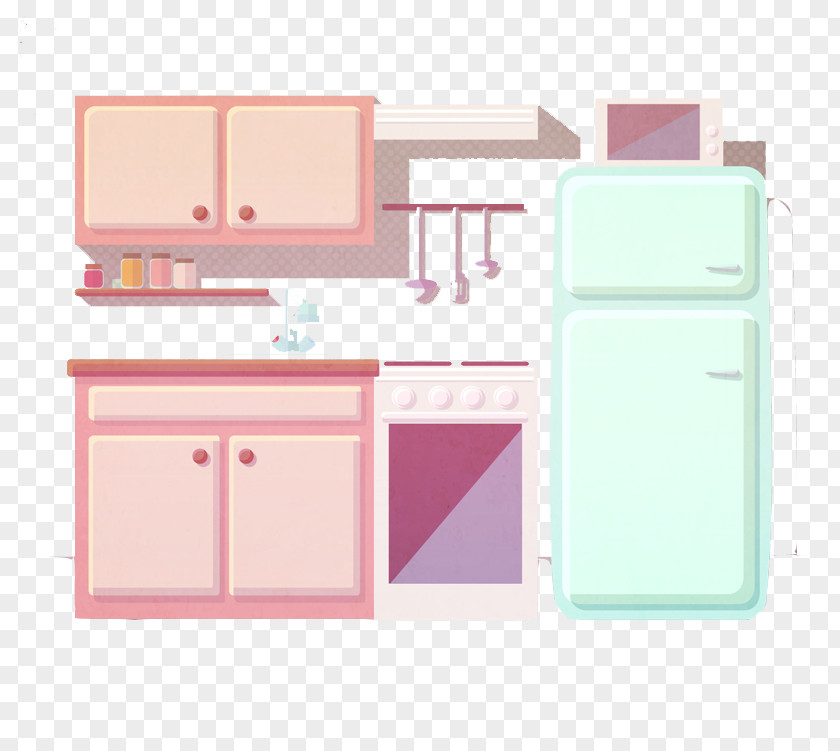 Pink Kitchen Table Drawing Microwave Oven PNG