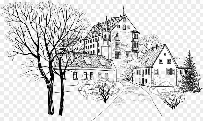 Vector Hand-painted Country House Painting Architecture PNG