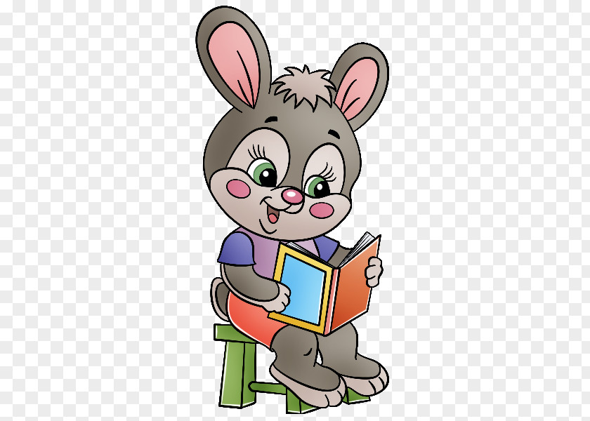 Cartoon Bunny Hand-painted Rabbit Reading And Sitting The Animal School Clip Art PNG