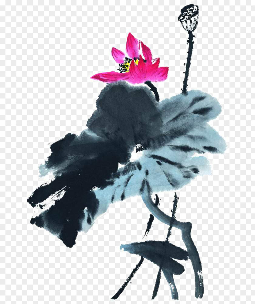 Ink Lotus Chinese Painting Wash Poster Nelumbo Nucifera Watercolor PNG