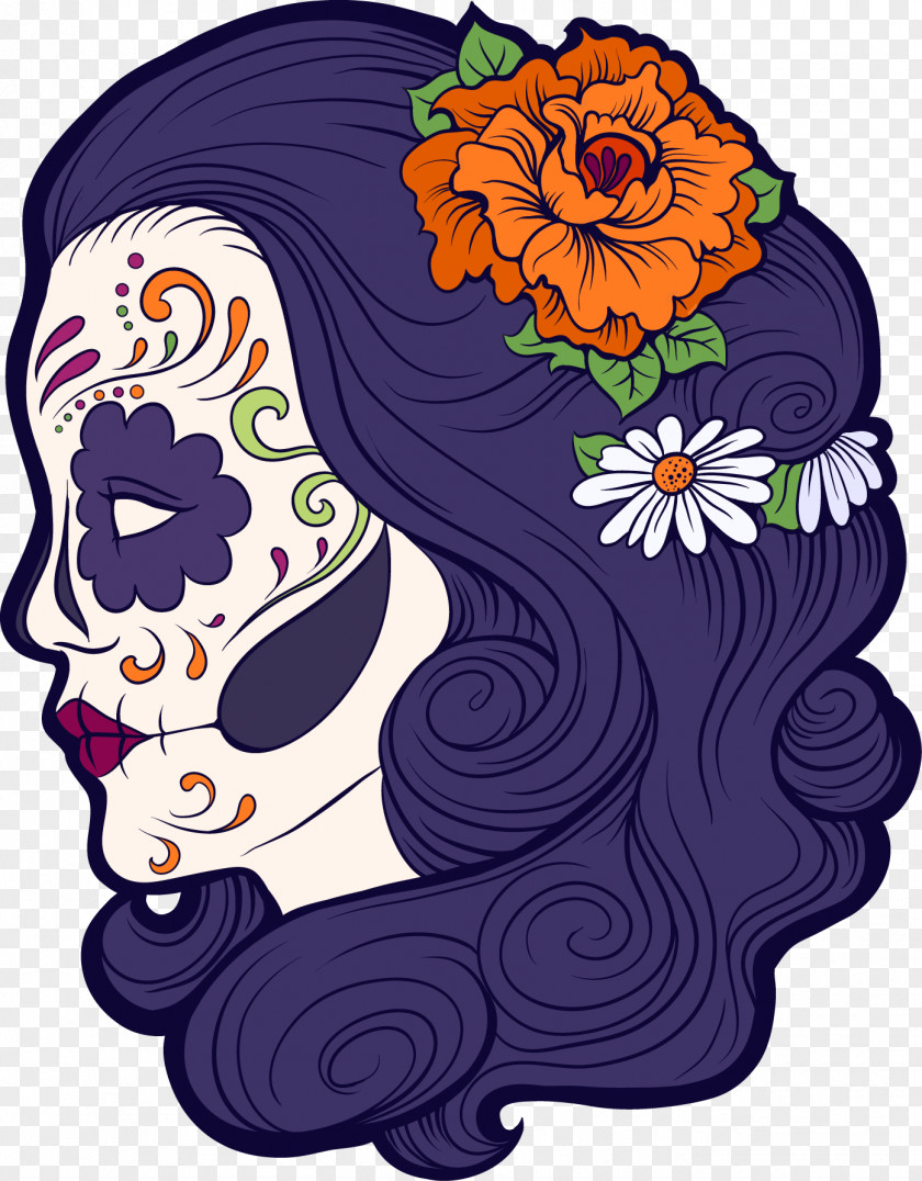 Purple Skull Makeup Calavera Coloring Book Day Of The Dead PNG