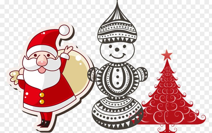 Snowman Santa Claus Christmas Tree Ornament Illustration PNG