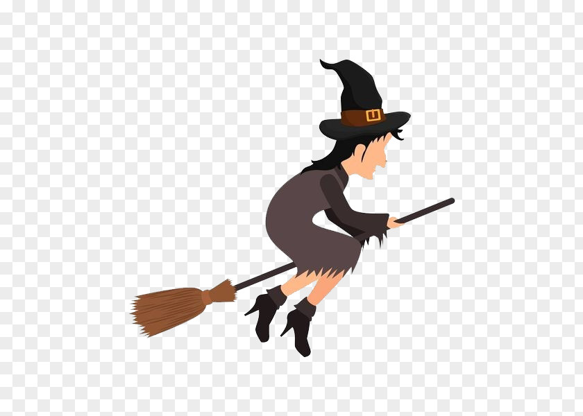 A Cartoon Witch Riding Magic Broom Witchs Witchcraft PNG