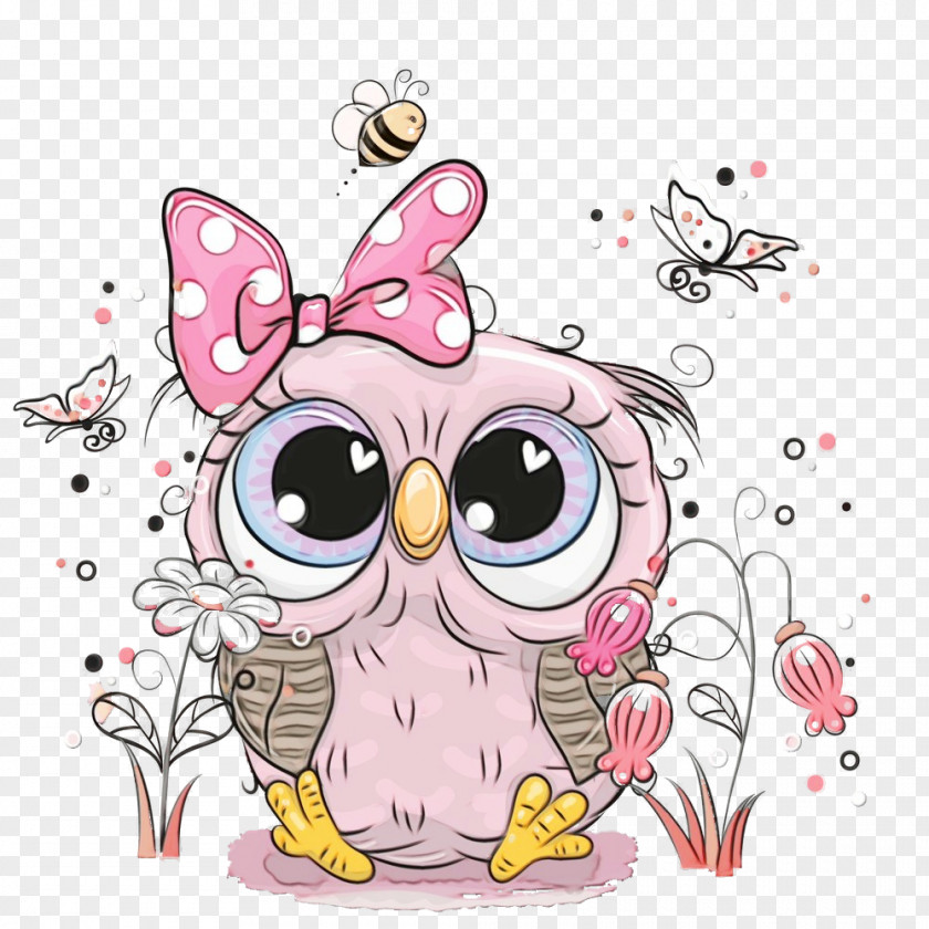 Bird Of Prey Owl Pink Cartoon PNG