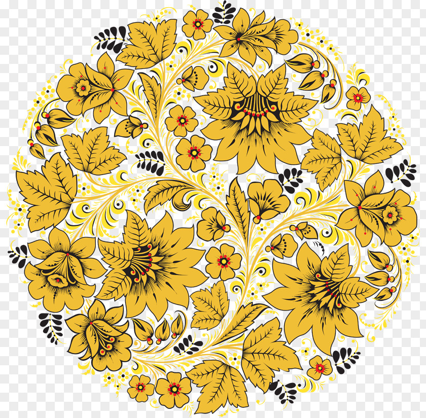 Plate Floral Design Khokhloma Cloth Napkins Ornament Folk Art PNG