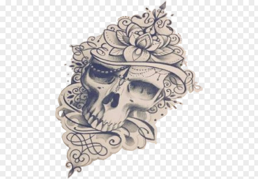 Bone Line Art Skull Tattoo PNG