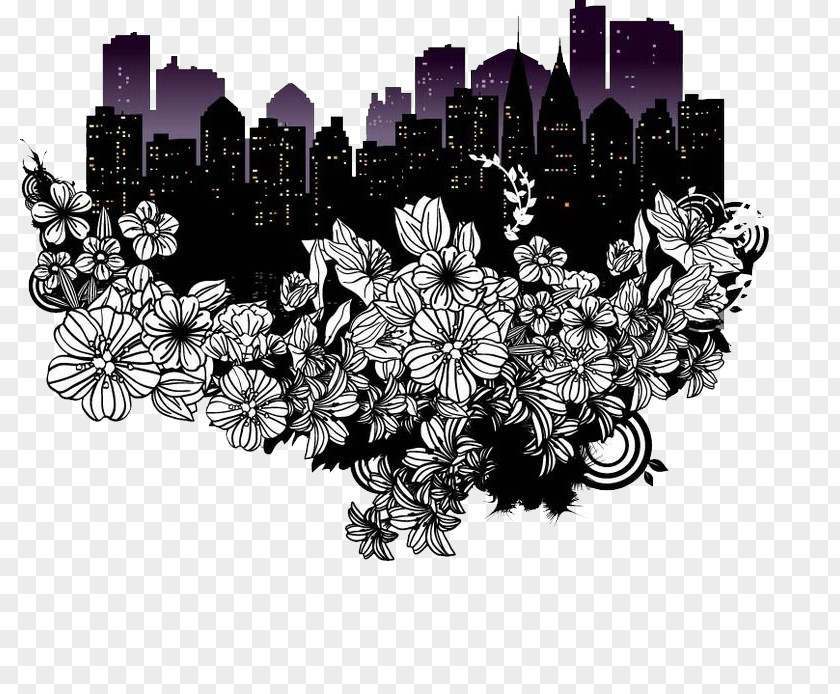 City Flowers Silhouette Black And White Photography PNG