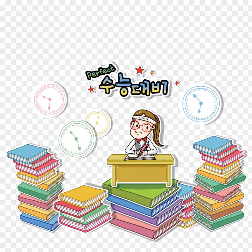 Korean-style Student Learning Books Clip Art PNG