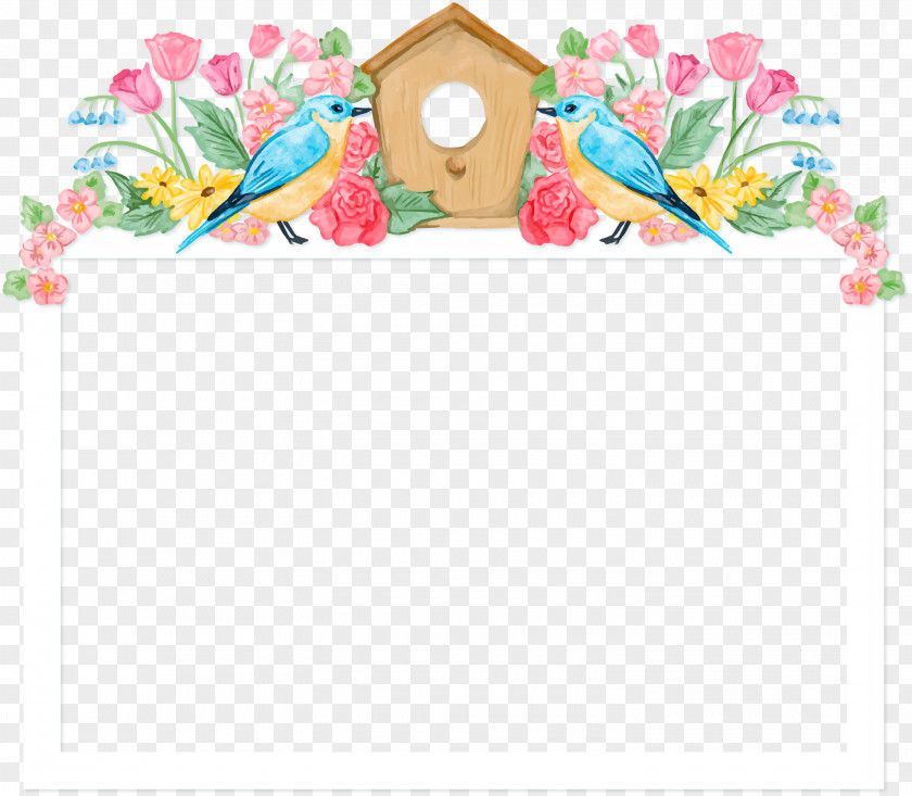 Hand Painted Flower Bird Letter Border Valentines Day Clip Art PNG
