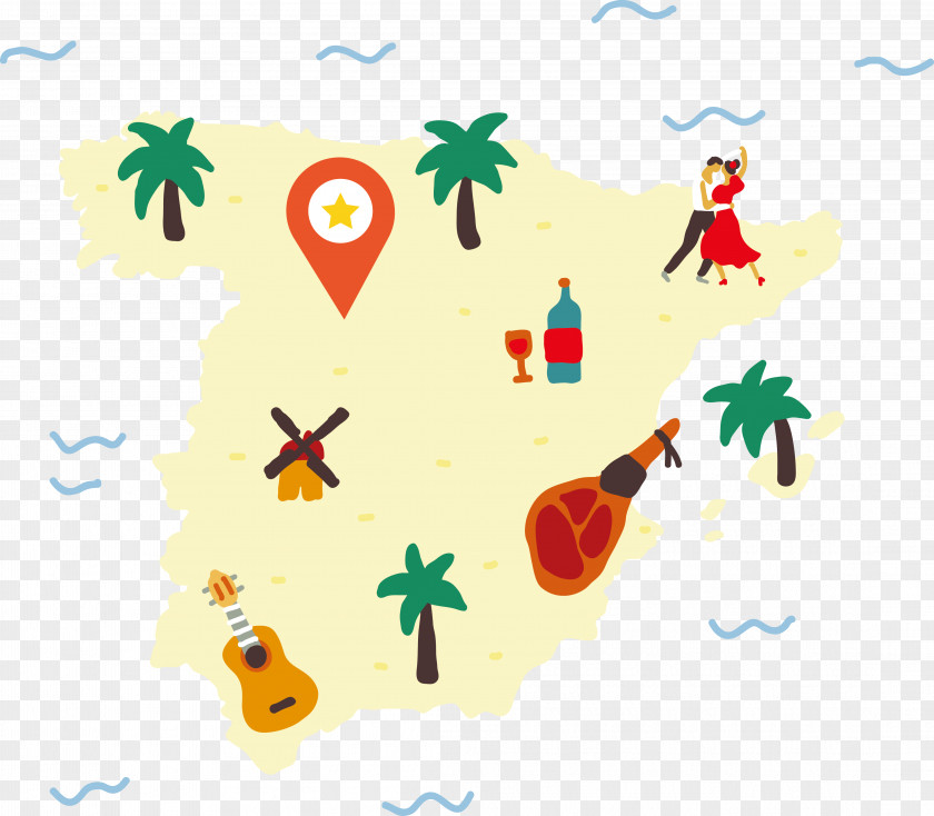 Island Attractions Location Vector Spain Map Euclidean Illustration PNG