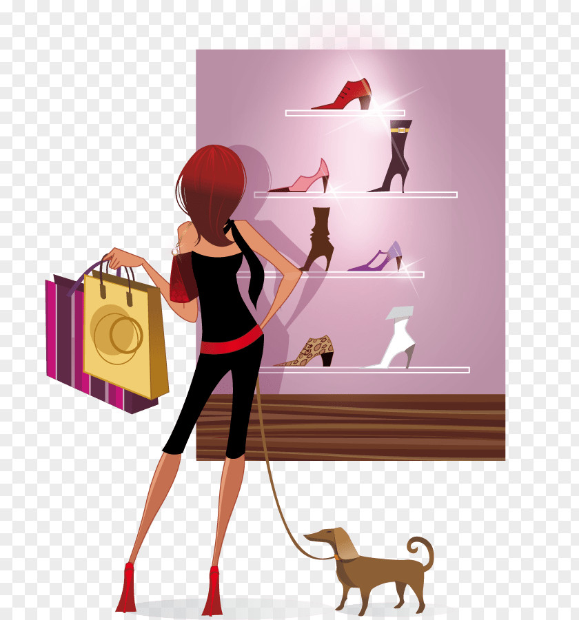 Reaching Your Goals Shopping High-heeled Shoe Bag Woman PNG