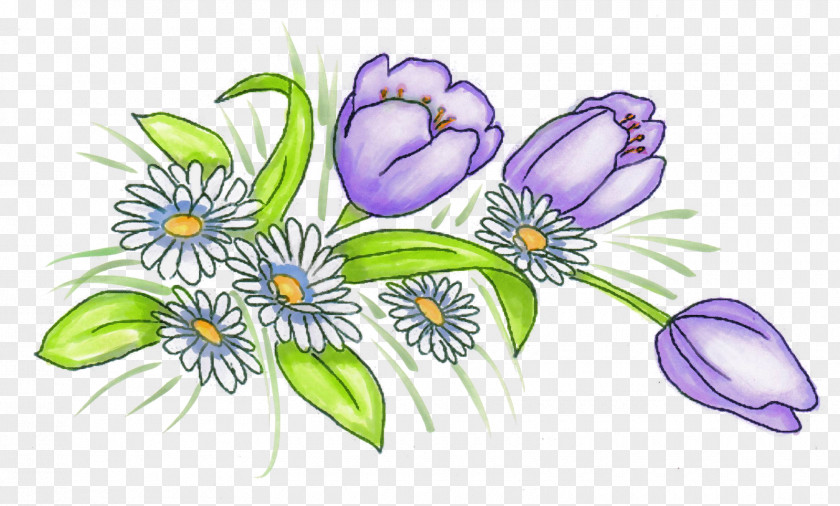 Purple Tulips And Daisies Tulip Floral Design PNG