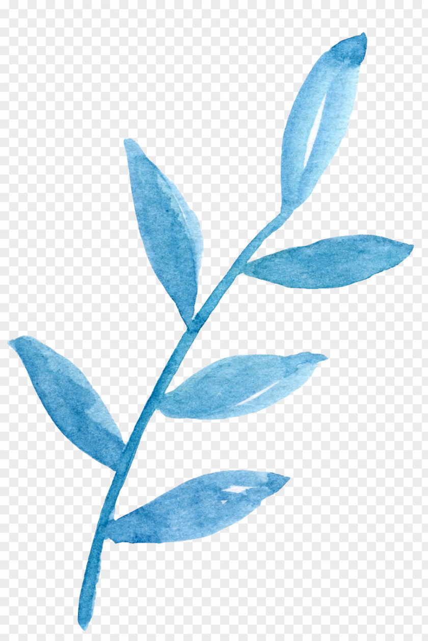 Hand-painted Blue Ink Leaves Watercolor Painting Paper PNG