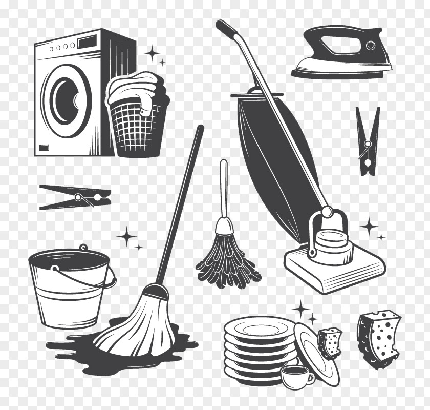 7 Of Household Cleaning Tools Design Vector Material Cleaner Maid Service Illustration PNG