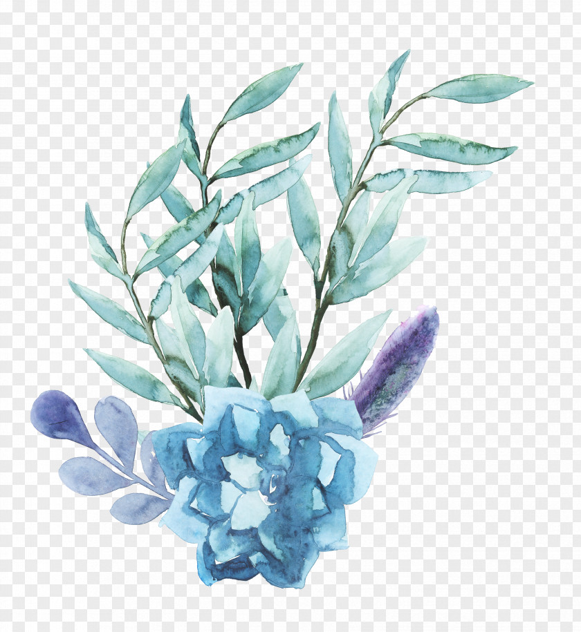 Blue Watercolor Floral Pattern 02 Painting Flower PNG